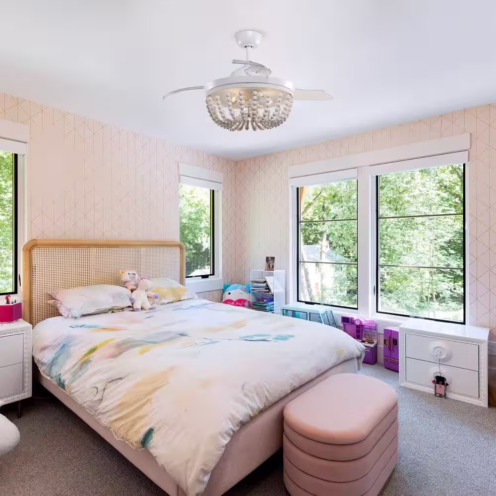 Parrot Uncle Huang 42 in. Wooden Beads Retractable 3-Blade White Ceiling Fan Chandelier with Remote Control and Light Kit