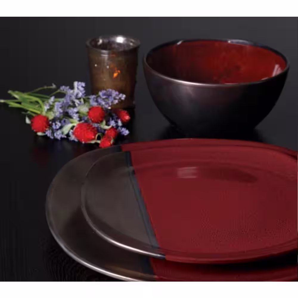 None Volterra 16-Piece Red Soft Square Stoneware Dinnerware Set