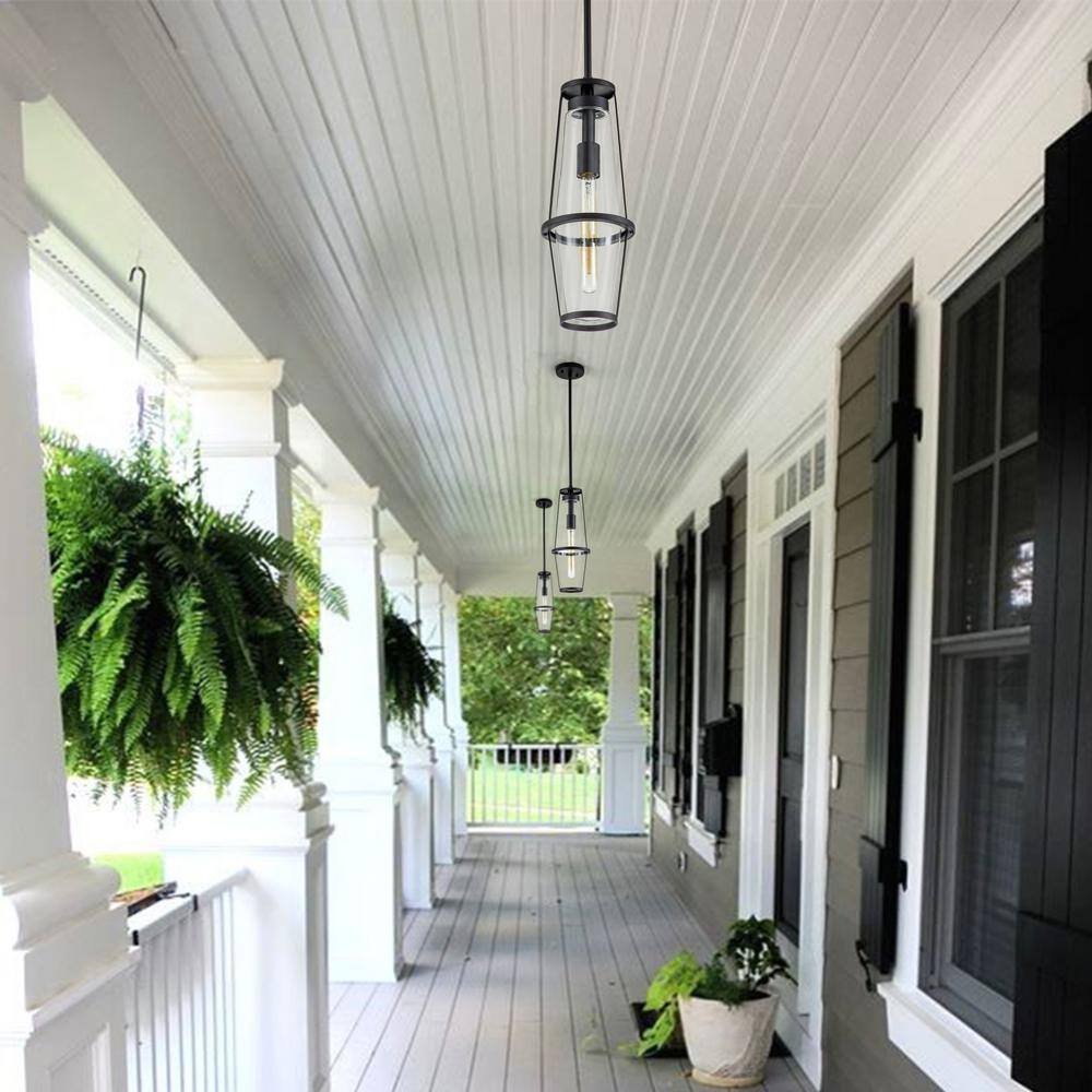 None 1-Light Black Indoor Outdoor Pendant Light with Clear Glass Shade