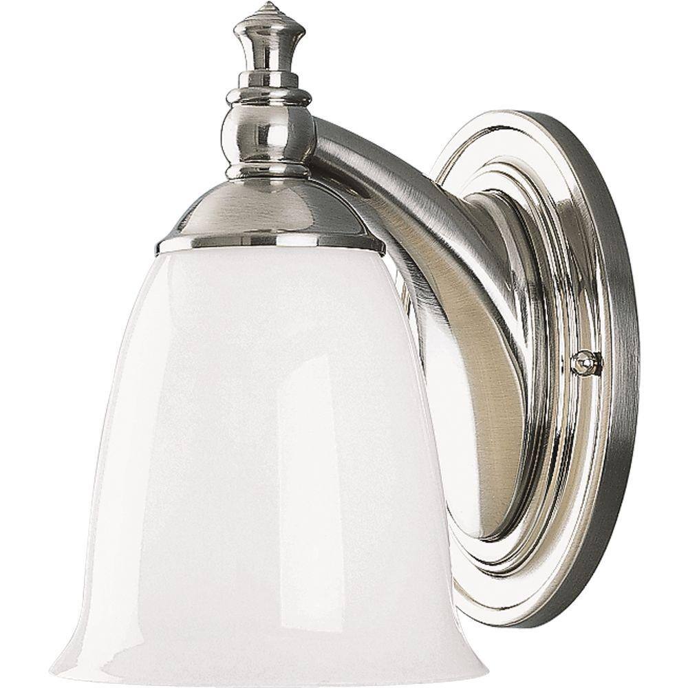 Progress Lighting Victorian Collection 1-Light Brushed Nickel White Opal Glass Farmhouse Bath Vanity Light
