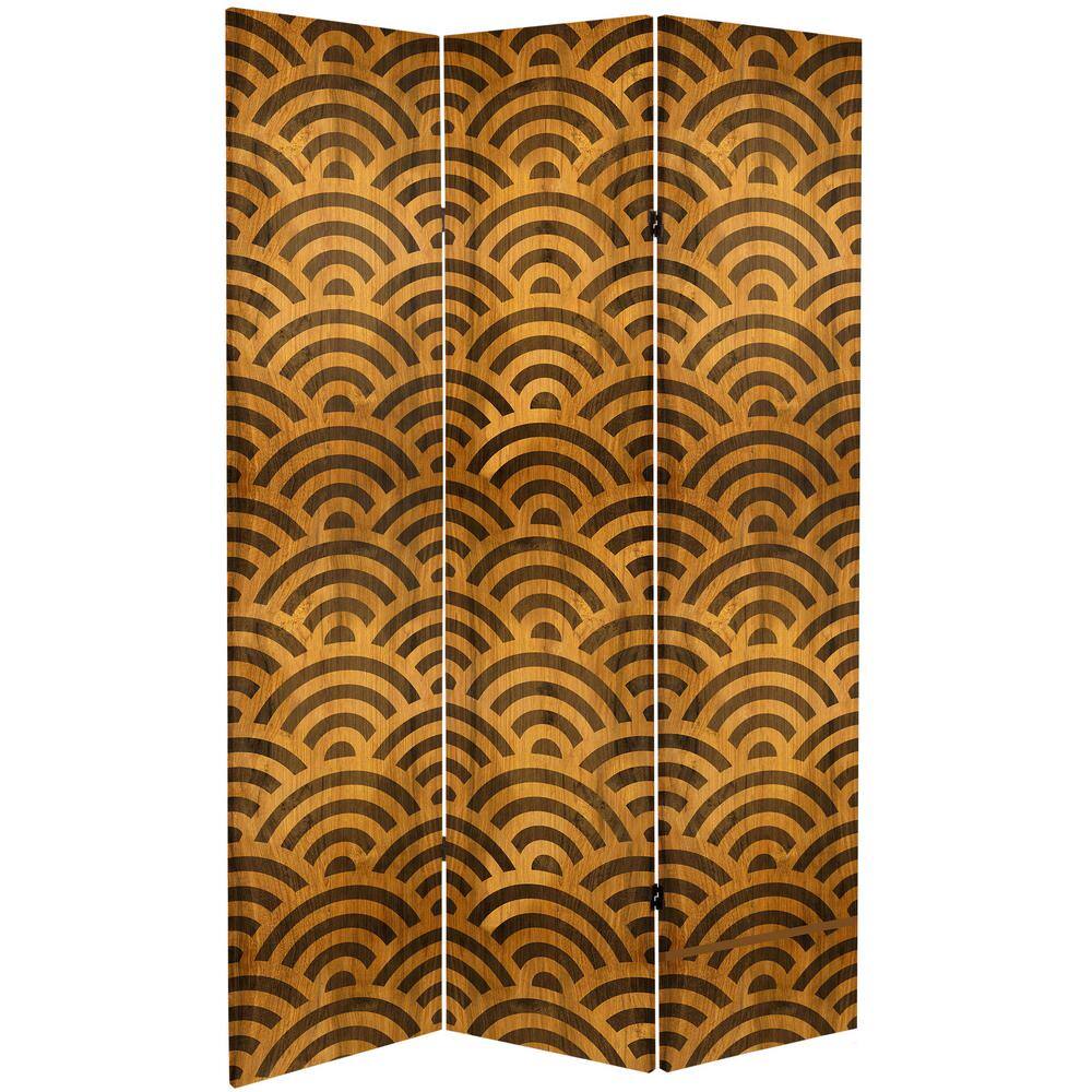 None Japanese Wood Pattern 6 ft. Printed 3-Panel Room Divider
