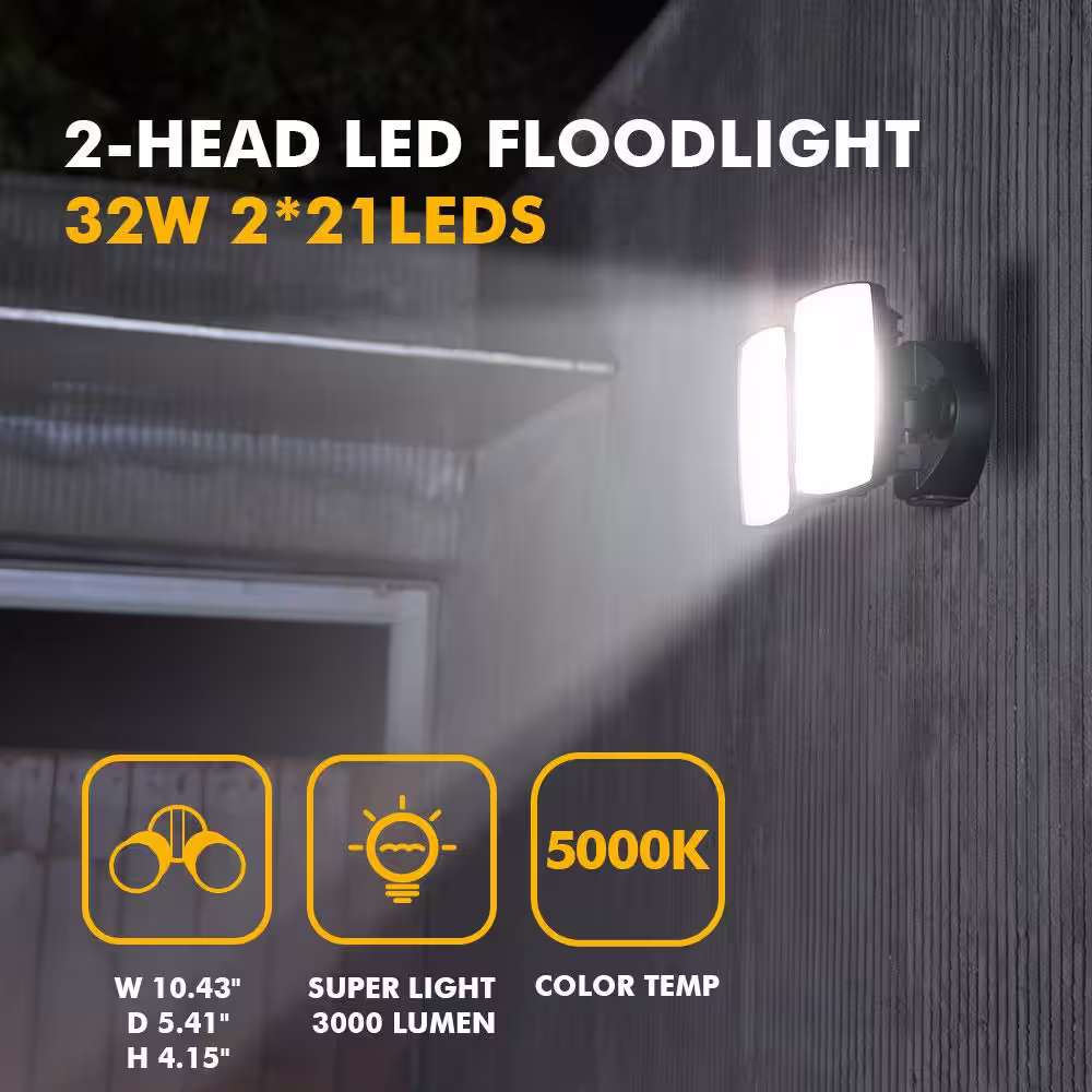 LUTEC 2-Head 300-Watt Equivalent Integrated LED Black Security Area Light