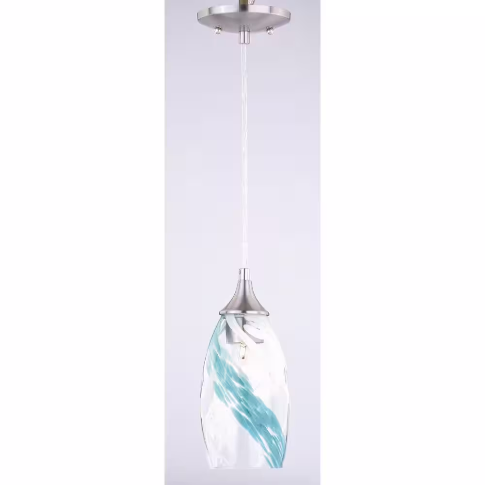 VAXCEL Milano 1-Light Satin Nickel Mini Pendant Ceiling Light Blue Glass