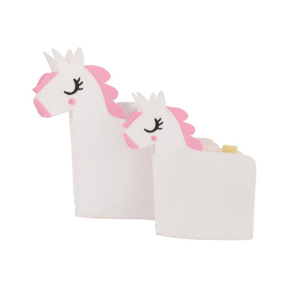 LITTLE LOVE BY NOJO White Felt Unicorn Shaped 2-Piece Nursery Storage Caddy Set
