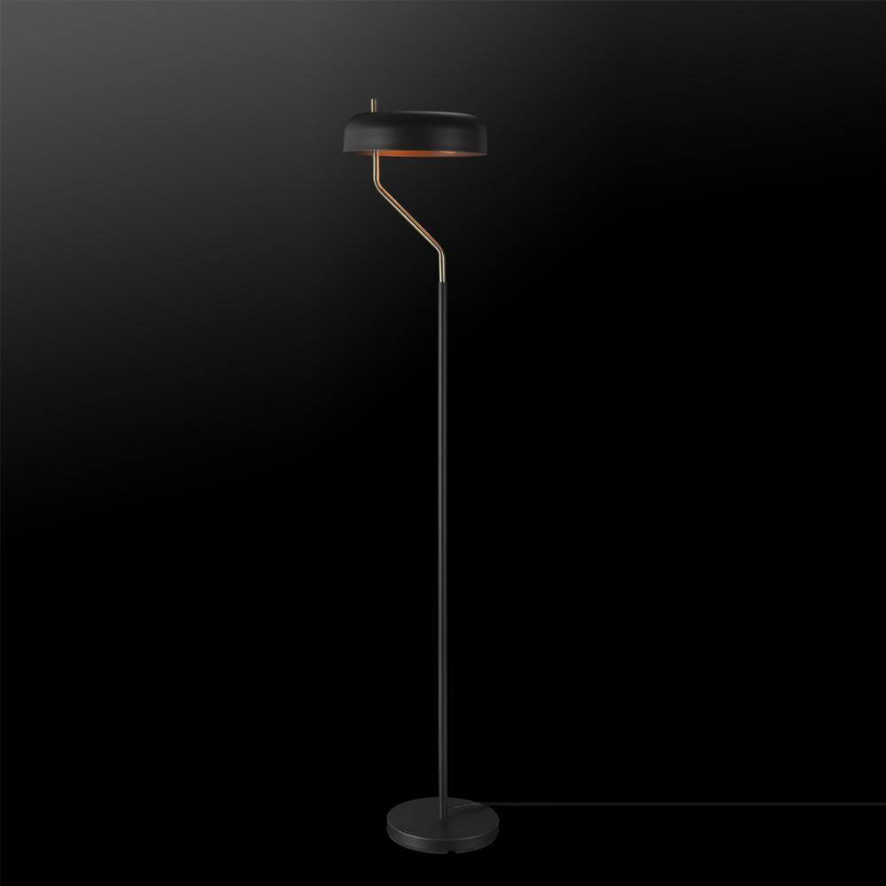 Globe Electric Powell 63 in. Matte Black Floor Lamp with Antique Brass Accents and Dimmer Switch on Socket