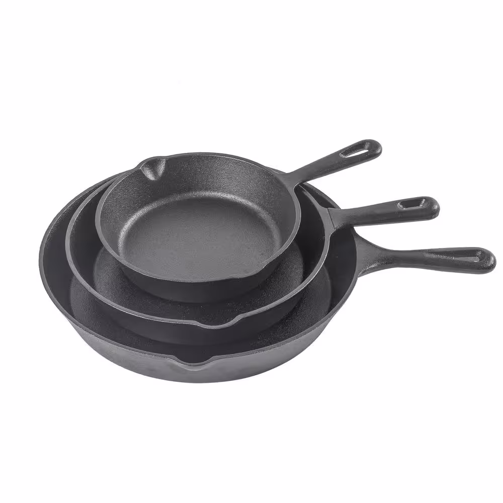Commercial CHEF Pre-Seasoned 3-Piece Cast Iron Skillet Set