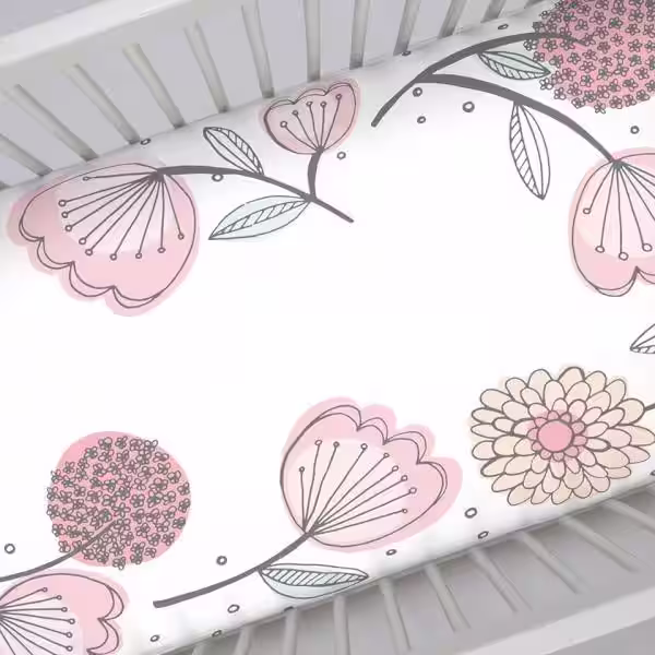 NoJo Pink 100% Cotton Floral Fitted Photo-Op Crib Sheet