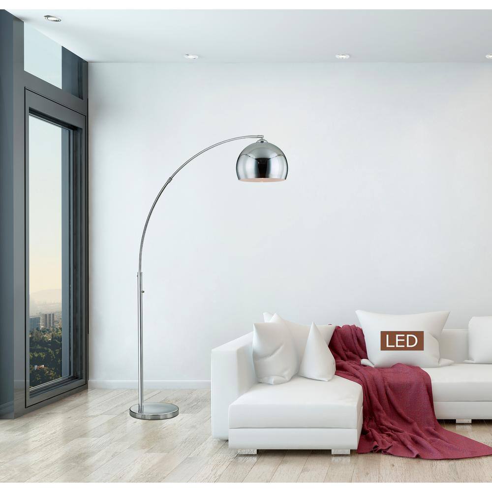 ARTIVA Alrigo Chrome Metal 80 in. LED Dimming Arched Floor Lamp