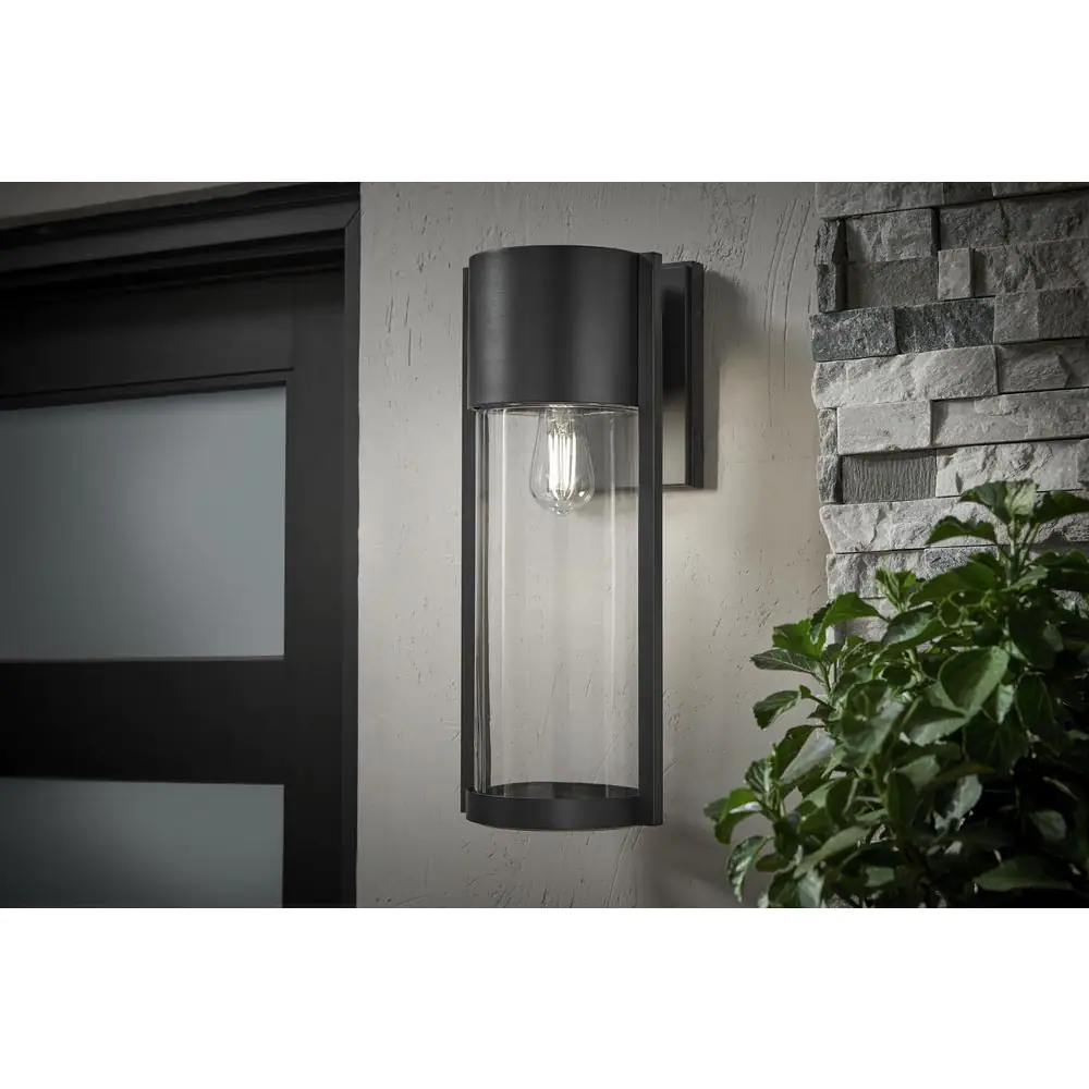 Hampton Bay Kempster Modern 1-Light Matte Black Modern Outdoor Wall Cylinder Light with Clear Glass