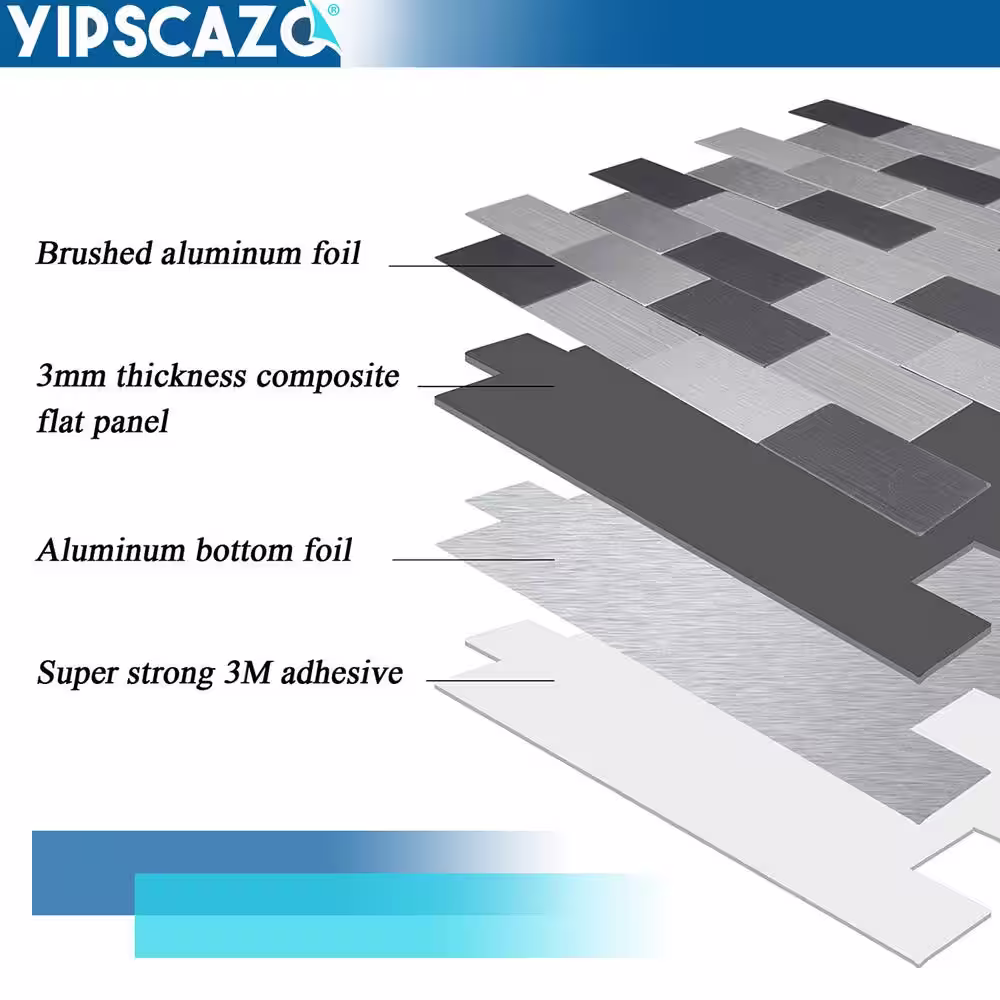 Yipscazo Subway Collection Gray 12 in. x 12 in. Metal Peel and Stick Tile (10 sq. ft./10 Sheets)