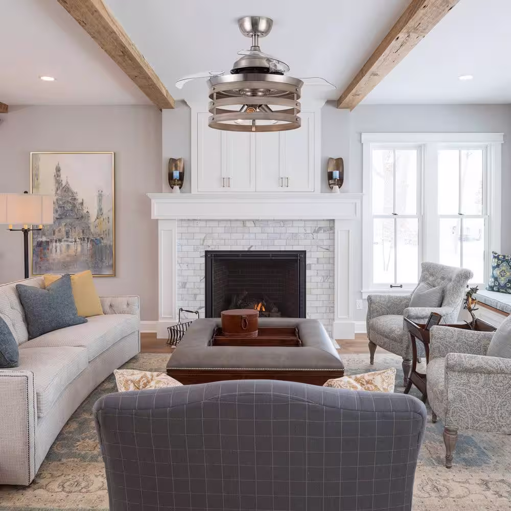 Parrot Uncle Caselli 36 in. Satin Nickel Retractable Ceiling Fan with Light Kit and Remote Control