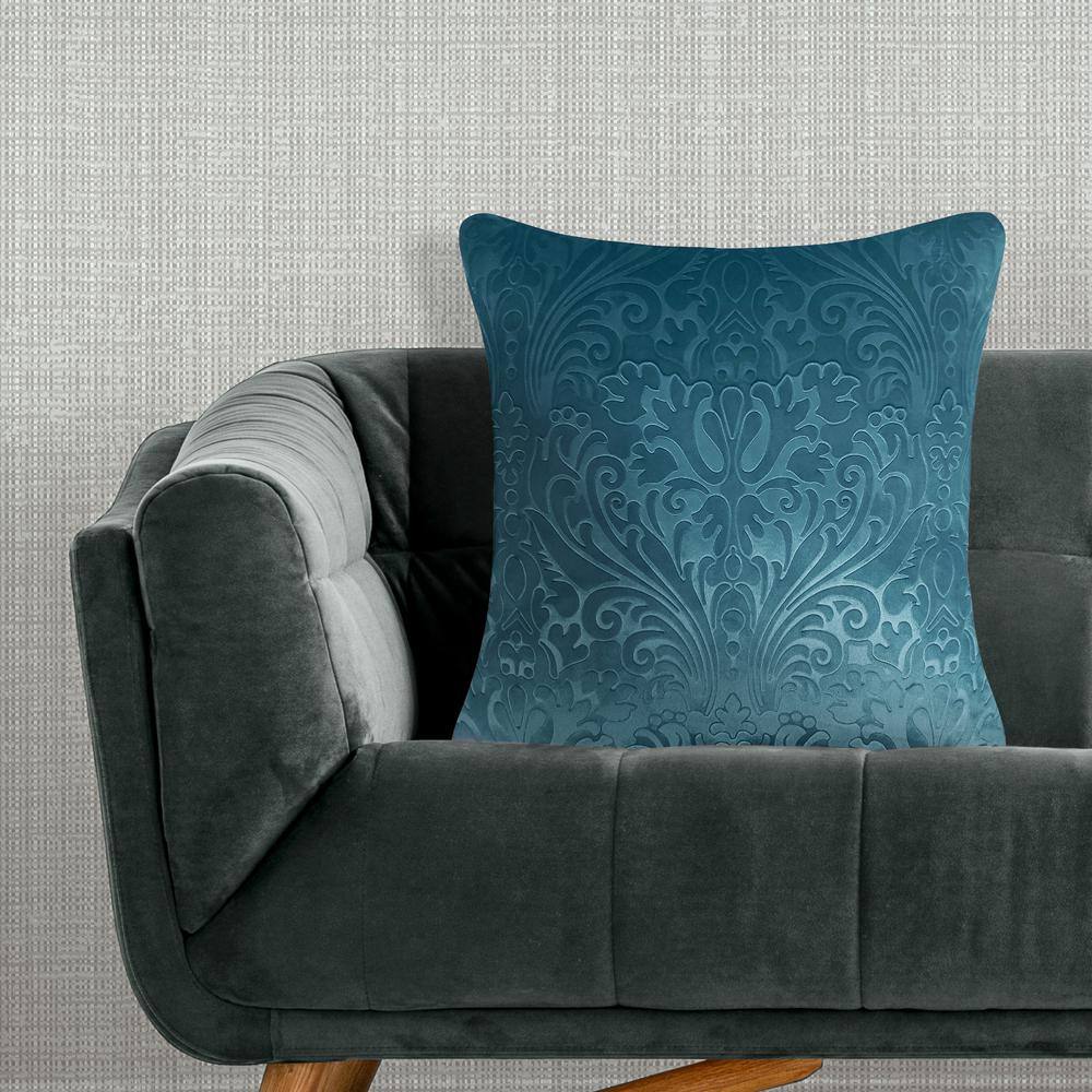 Edie@Home Teal Chevron Velvet 20 in. X 20 in. Throw Pillow