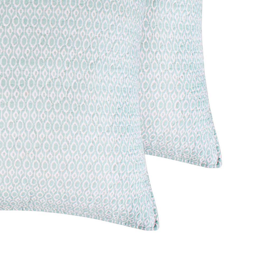None Cressida 2-Piece Teal, White Ikat Design Cotton Euro Sham Set