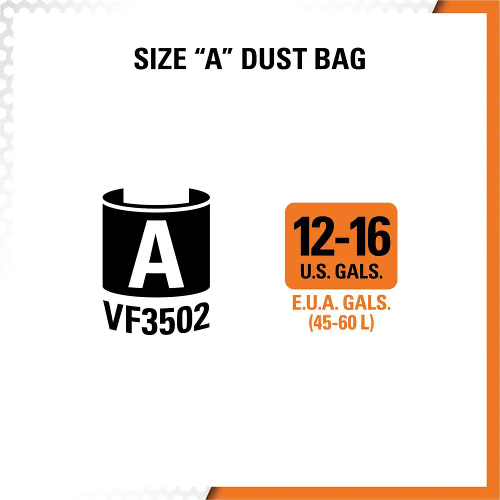 RIDGID High-Efficiency Wet/Dry Vac Dry Pick-up Only Dust Bags for Select 12 to 16 Gallon RIDGID Shop Vacuums, Size A (2-Pack)