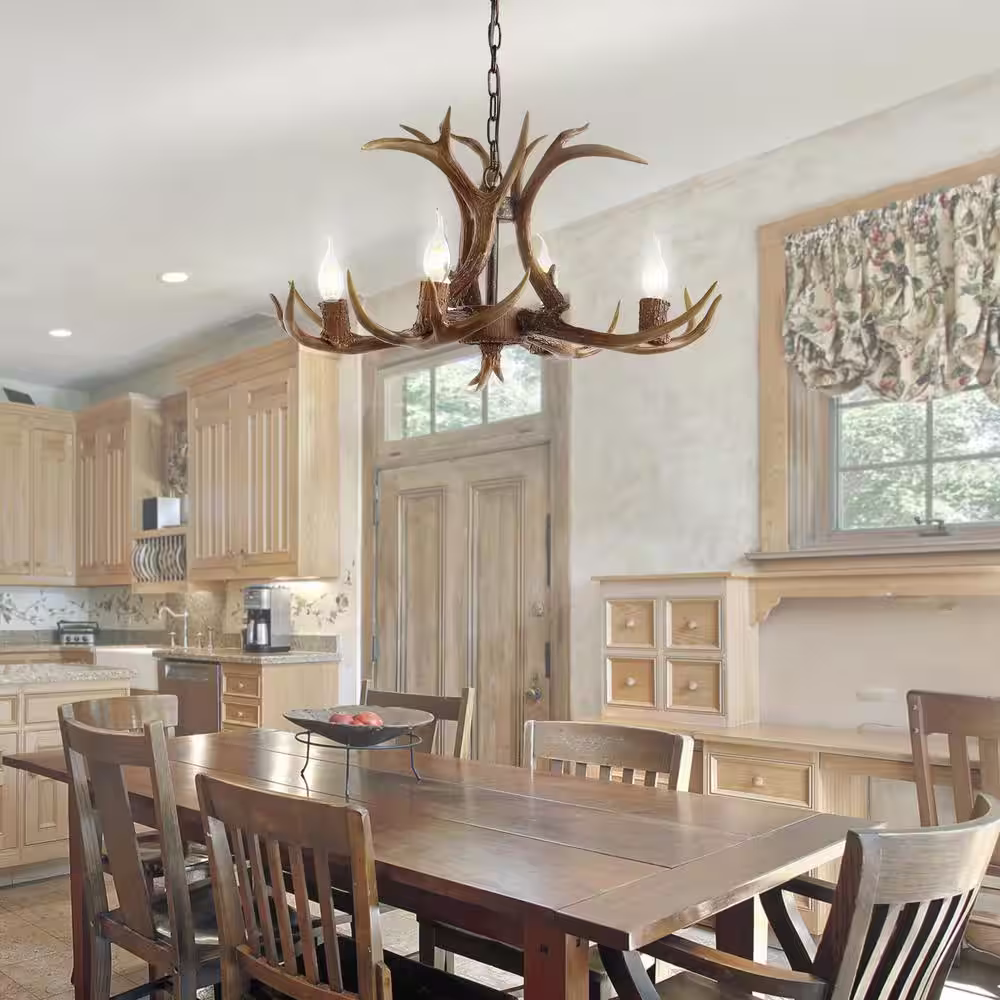 JONATHAN Y Eldora 26 in. Adjustable Resin Antler 4-Light Brown LED Chandelier