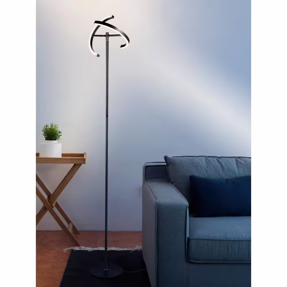 Brightech Halo Split 72 in. Classic Black LED Torchiere Floor Lamp