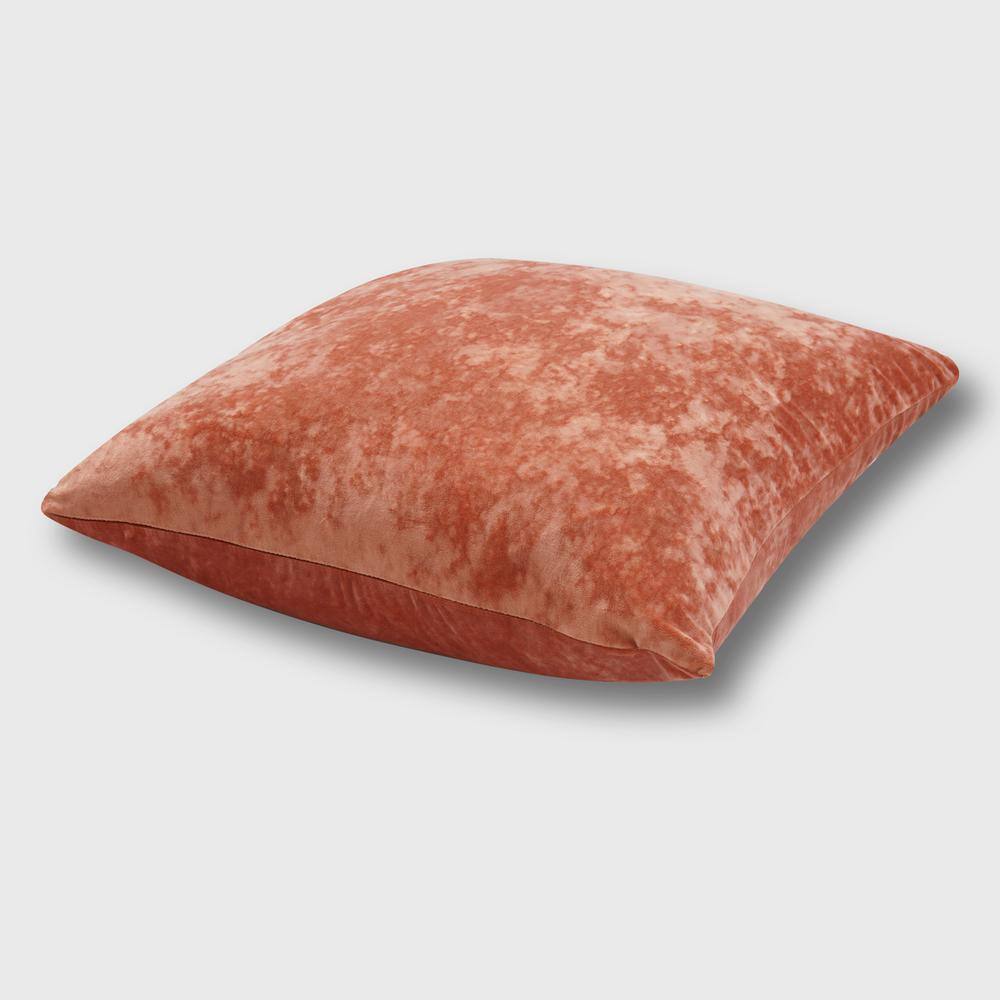 None Soft Crushed Velvet Apricort Orange 20 in. x 20 in. Throw Pillow