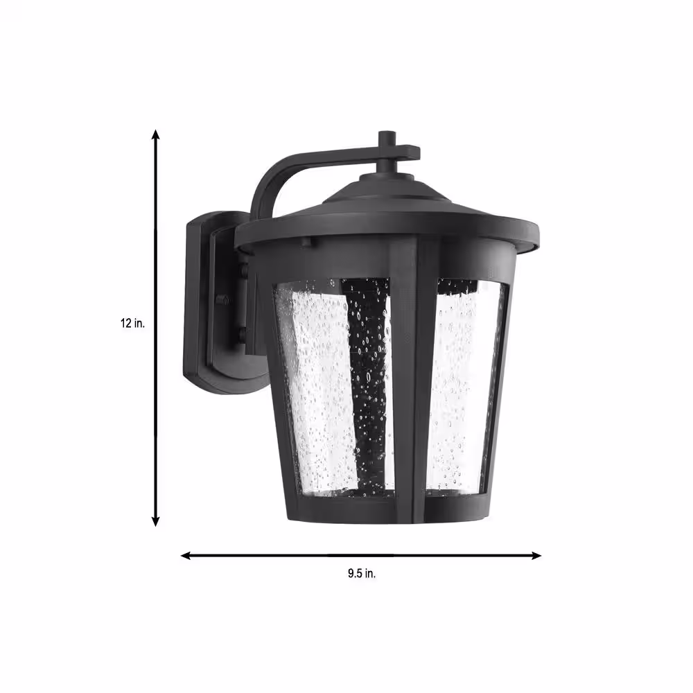 Progress Lighting East Haven LED Collection 1-Light Textured Black Clear Seeded Glass Transitional Outdoor Large Wall Lantern Light