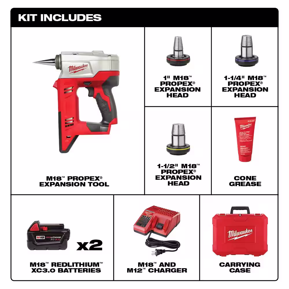 Milwaukee M18 18-Volt Lithium-Ion Cordless 3/8 in. to 1-1/2 in Expansion Tool Kit with 3 Heads and HACKZALL
