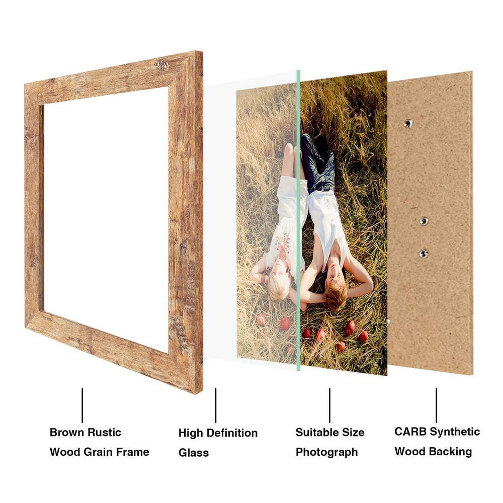 None 8 x 10 Rustic Brown Picture Frame Set with High Definition Glass Photo Frame 4-Pack