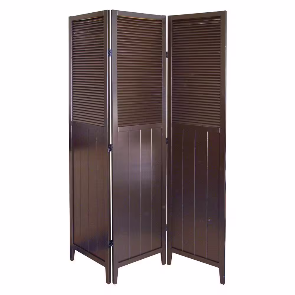 ORE International Shutter Door Espresso 3-Panel Room Divider