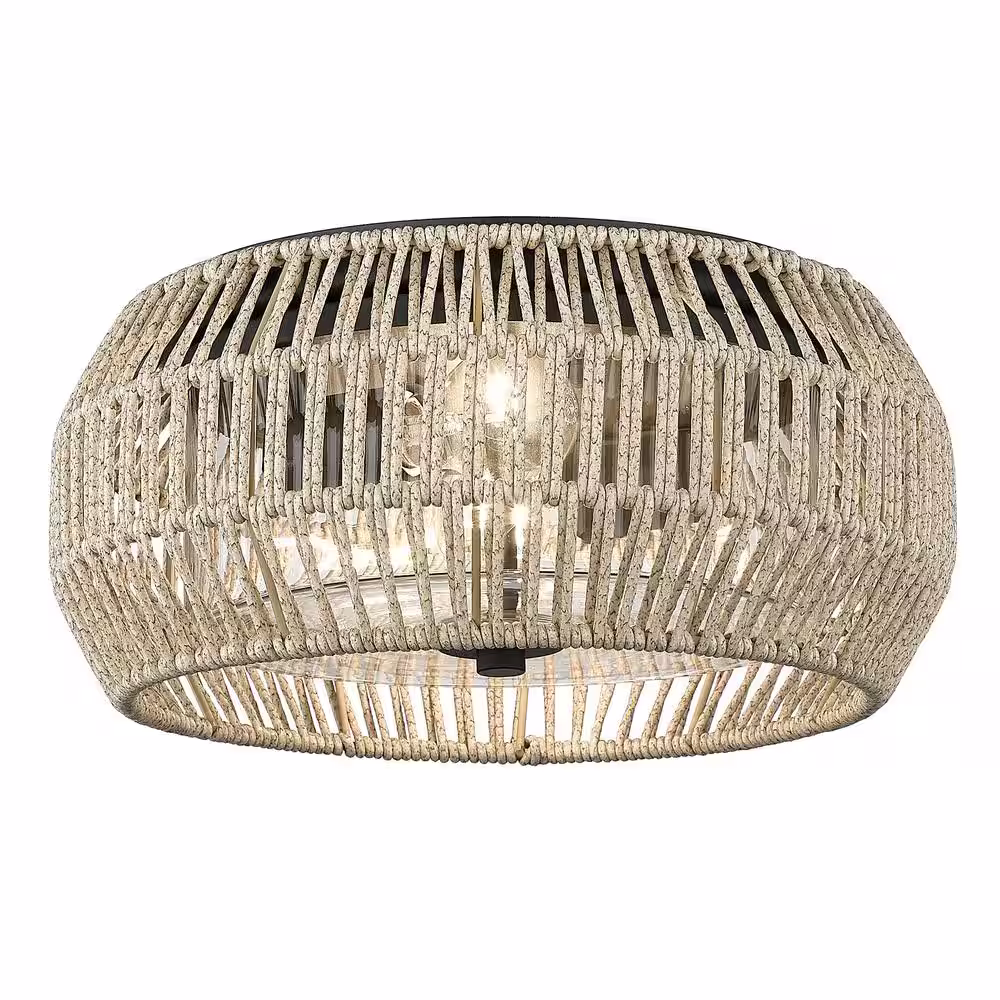 Golden Lighting Seabrooke 2-Light Natural Black Outdoor Flush Mount