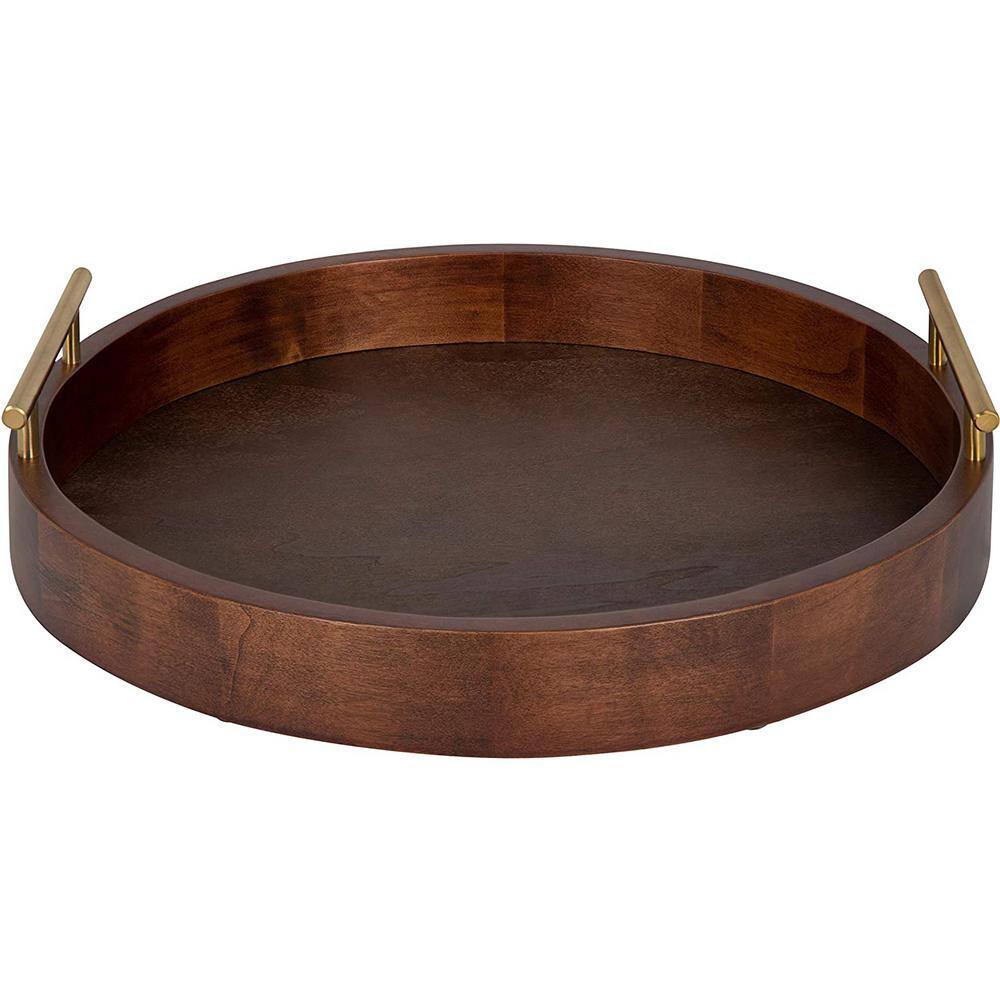 None 15.5 in. Dia Walnut Brown Modern Round Wooden Tray