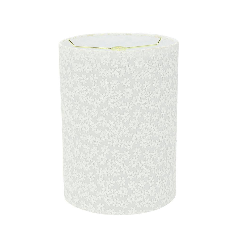 Aspen Creative Corporation 8 in. x 11 in. White with Floral Design Drum/Cylinder Lamp Shade