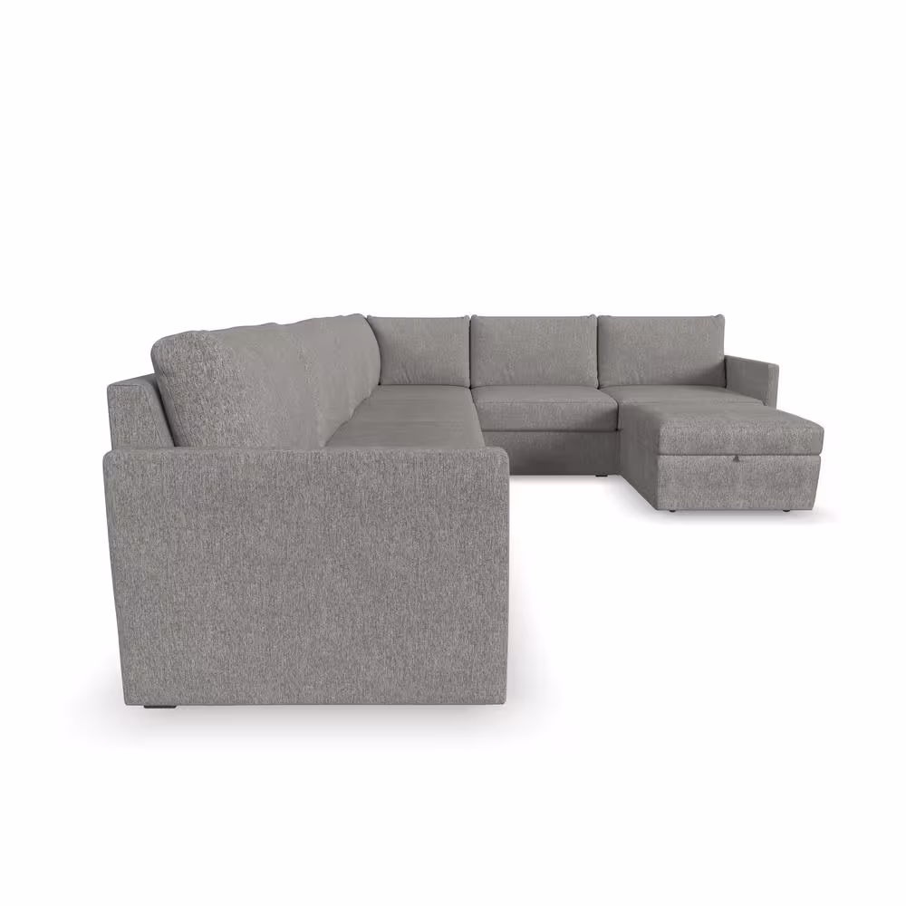 FLEXSTEEL Flex 133 in. W Straight Arm Polyester Performance Fabric Modular Sectional Sofa with Storage Ottoman in Dark Gray