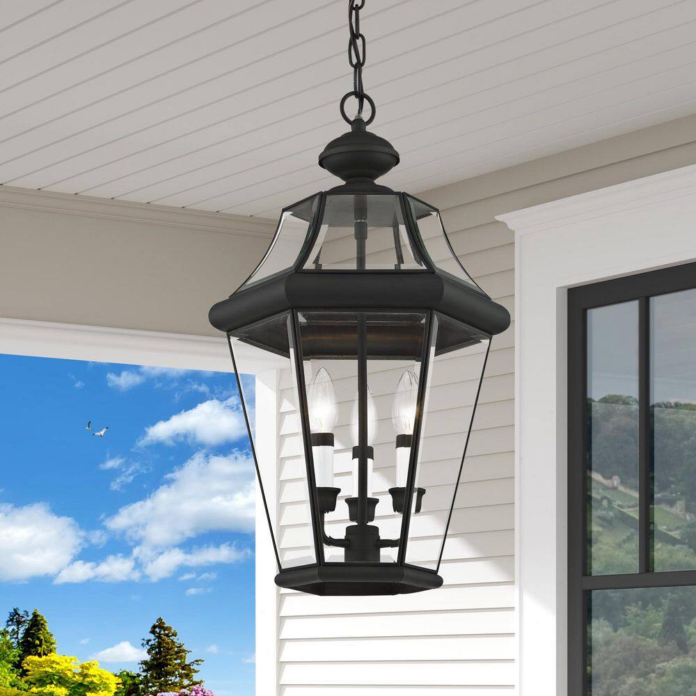 Livex Lighting Georgetown 3 Light Black Outdoor Pendant Lantern