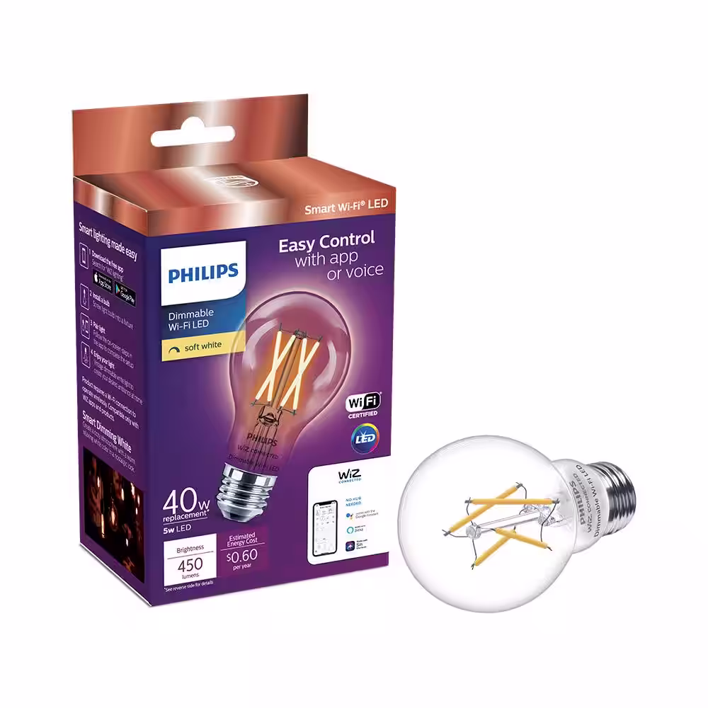 Philips Soft White A19 LED 40W Equivalent Dimmable Smart Wi-Fi Wiz Connected Wireless Light Bulb (1-Pack)