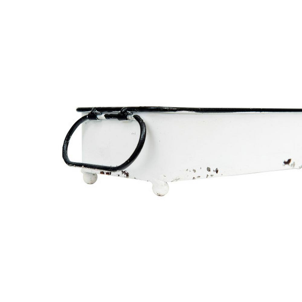 Storied Home Decorative Metal Tray with 2 Handles in Distressed White and Black