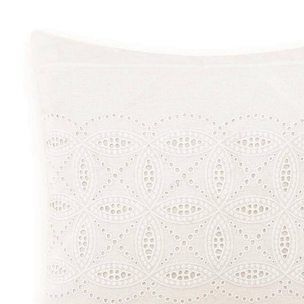 Laura Ashley Annabella White Solid Cotton 16 in. x 16 in. Throw Pillow