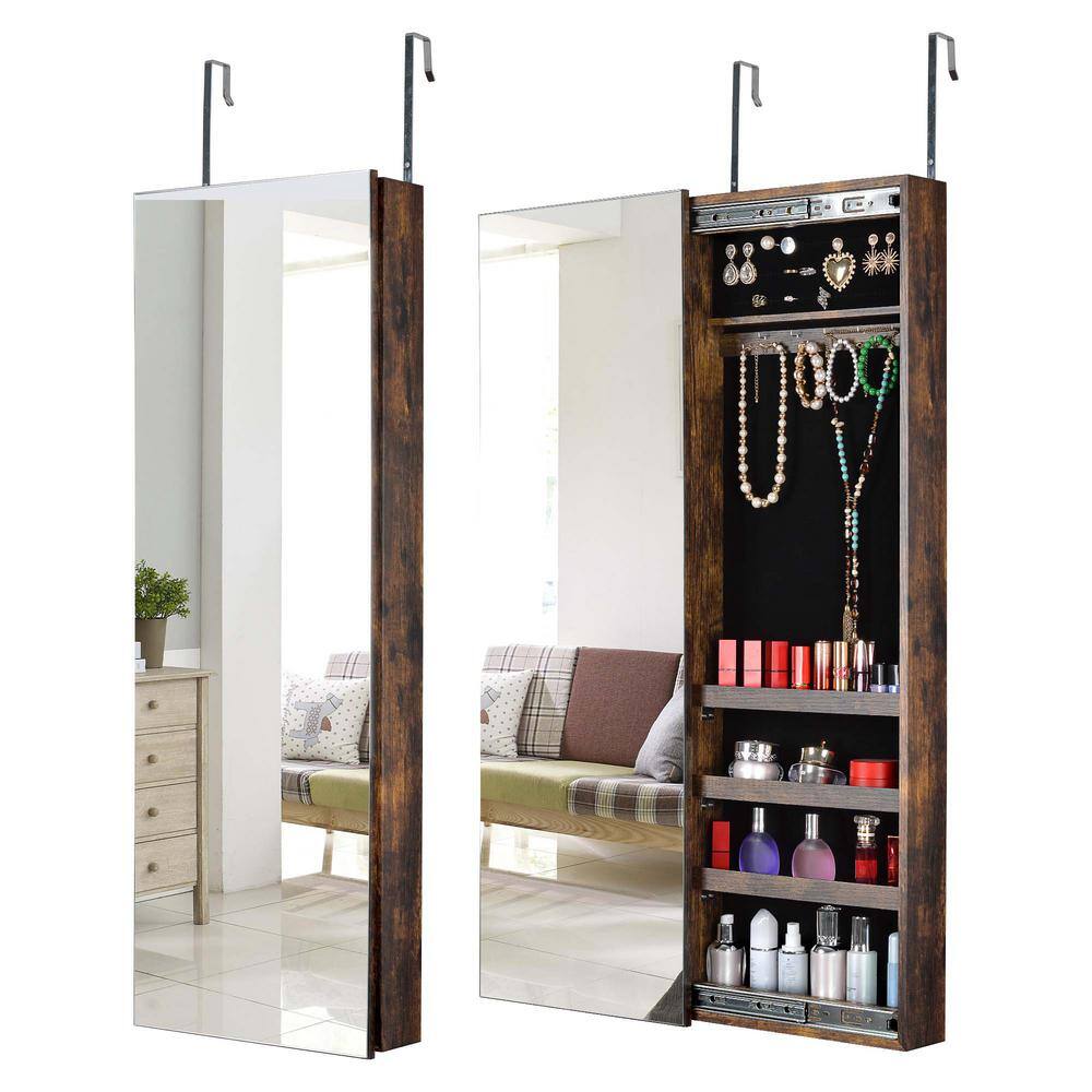None Rectangular Antique Gray MDF Full Mirror Jewelry Storage Cabinet With with Slide Rail Can Be Hung On The Door or Wall
