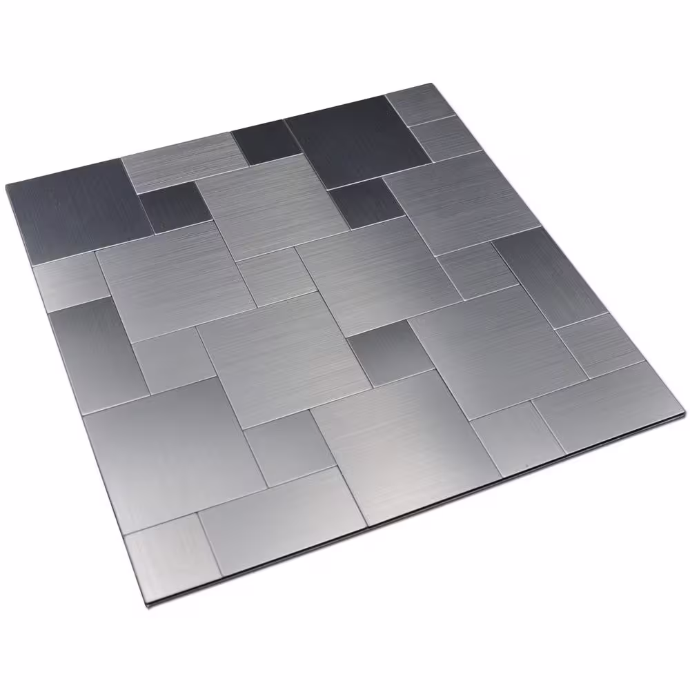 Art3dwallpanels Square Brushed Silver 12 in. x 12 in. Metal Peel and Stick Backsplash Tile (9.7 sq. ft. / pack)