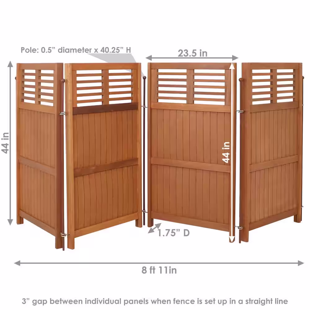 Sunnydaze Decor 44 in. Tall Teak-Oil Folding Outdoor Meranti Wood Privacy Screen Patio 4-Panel Room Divider