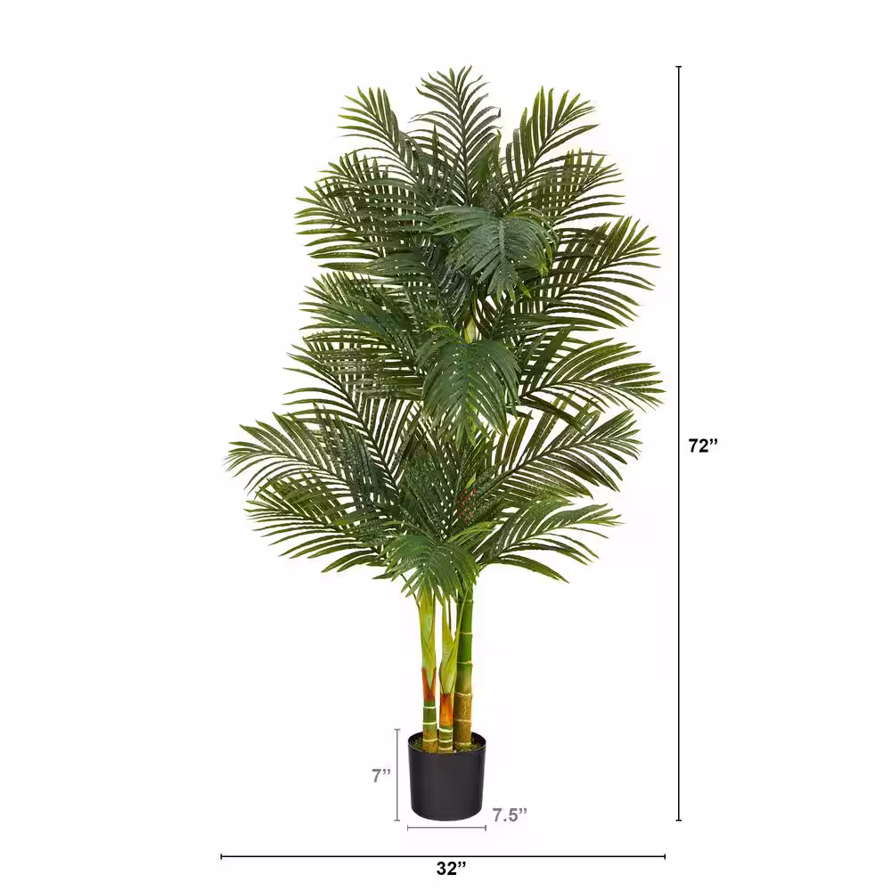 Nearly Natural 6 ft. Artificial Triple Stalk Golden Cane Palm Tree