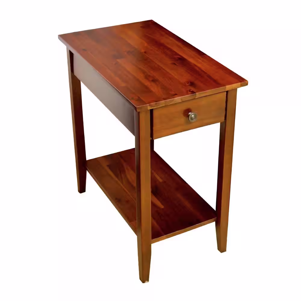 None Solid Acacia Wood 23 in. Mahogany Recliner End Table