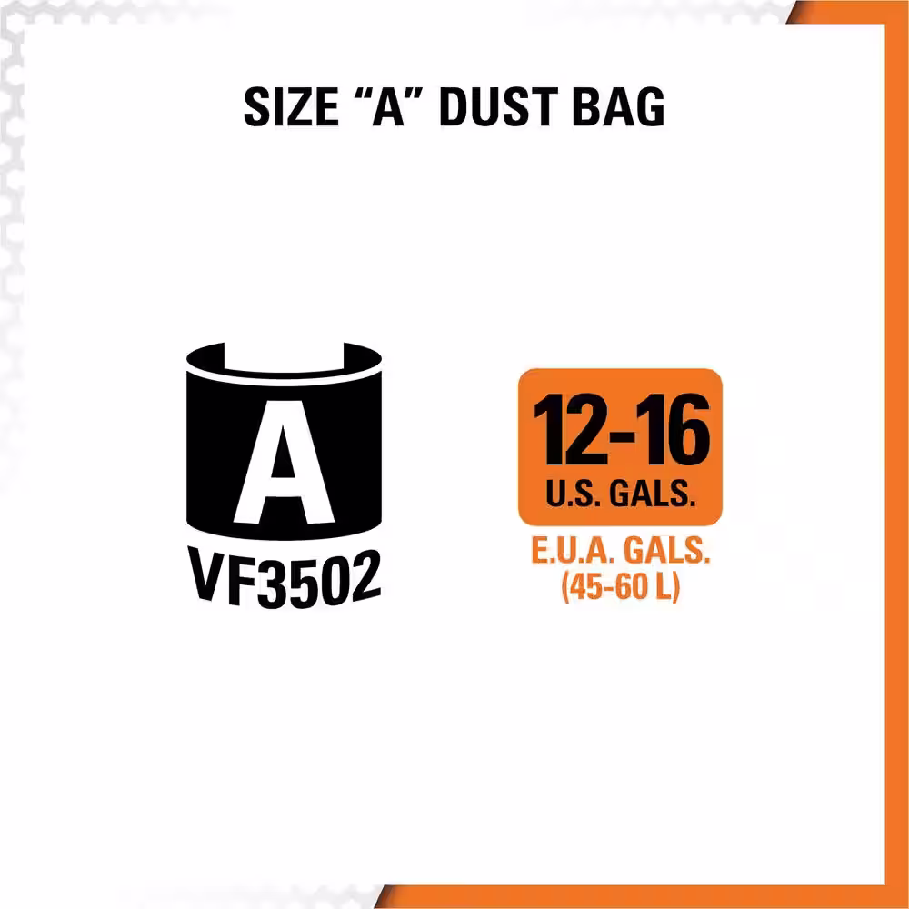 RIDGID High-Efficiency Wet/Dry Vac Dry Pick-up Only Dust Bags for Select 12 to 16 Gallon RIDGID Shop Vacuums, Size A (12-Pack)