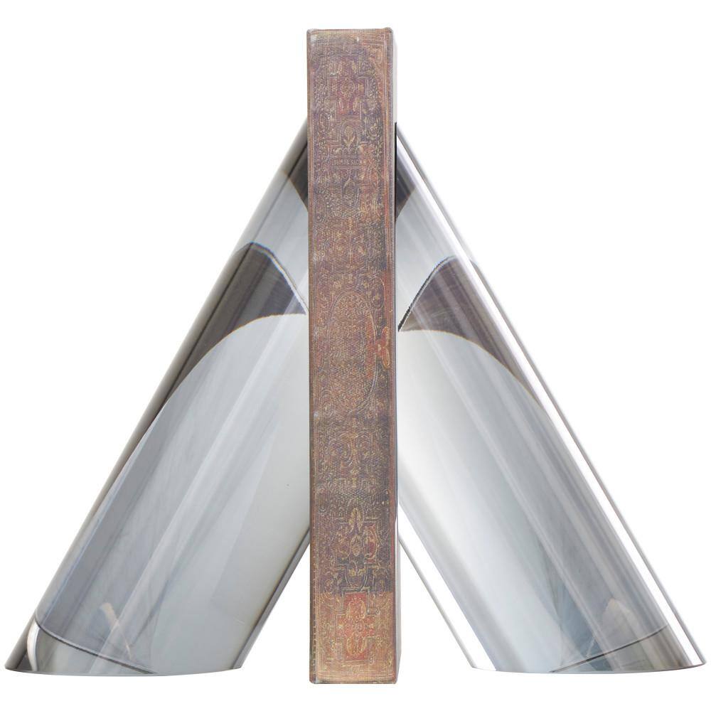 Litton Lane Silver Crystal Pyramid Shaped Geometric Bookends (Set of 2)