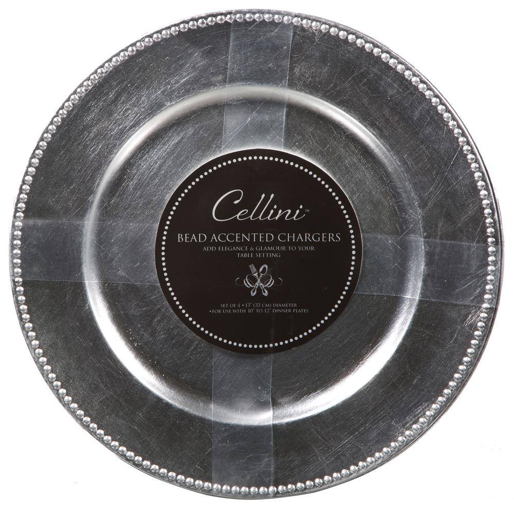 HOME ESSENTIALS AND BEYOND Home Essentials & Beyond 13 in. 4-Piece Beaded Silver Plate Charger Set