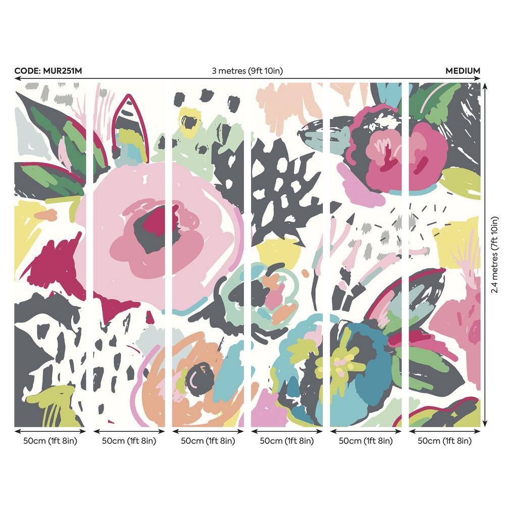 None Vibrant Abstract Flowers Wall Mural