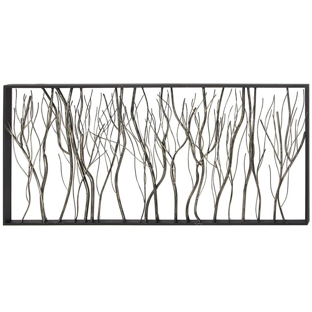 Litton Lane Tree Distressed Dimensional Branch Silver Wall Decor with Black Frame