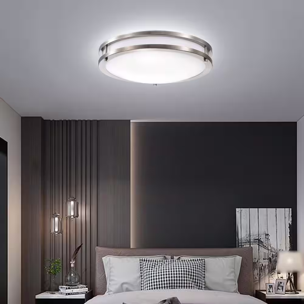 C Cattleya 15.75 in. Brushed Nickel Dimmable 25-Watt Selectable LED Flush Mount 3000K/4000K/5000K with Acrylic Shade