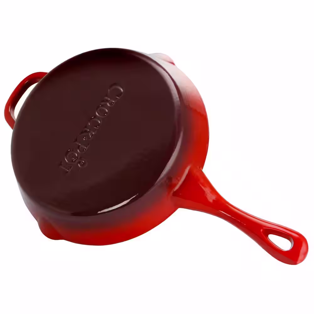 Crock-Pot Artisan 10 in. Cast Iron Nonstick Skillet in Scarlet Red with Pour Spout