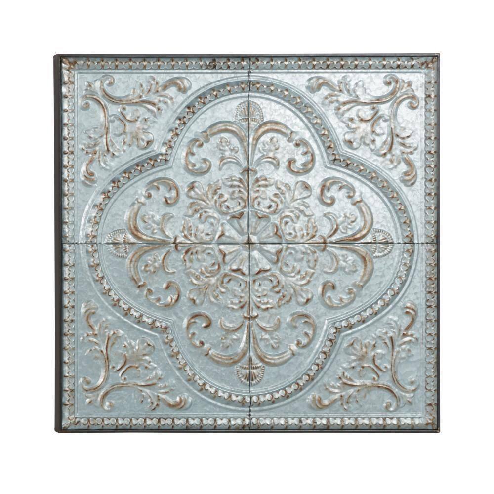 Litton Lane Metal Gray Scroll Wall Decor with Embossed Details