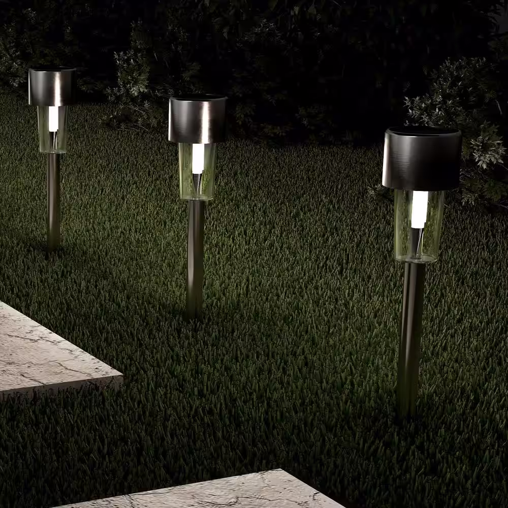 None 12.2 in. Silver Outdoor Integrated LED Landscape Solar Path Lights (12-Pack)