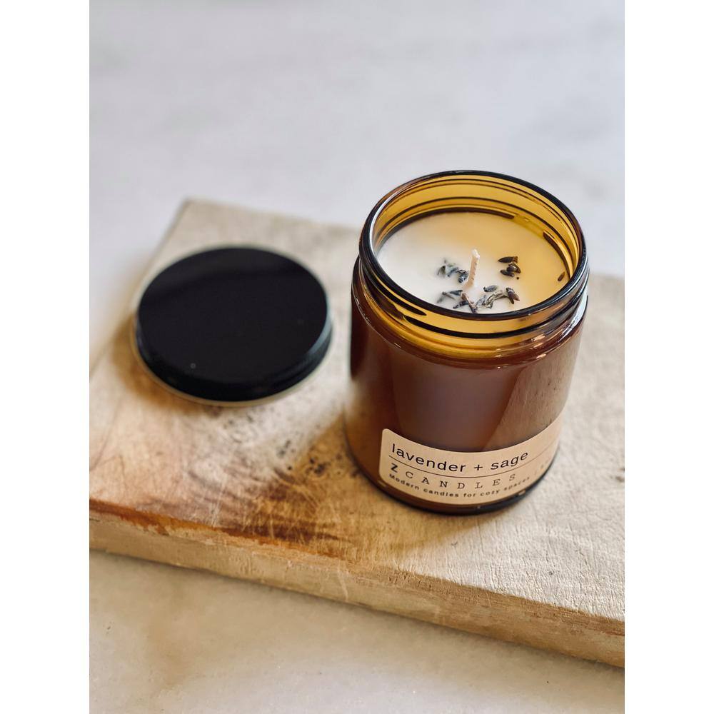 Z CANDLES Lavender plus Sage, Amber Jar Candle 8 oz.