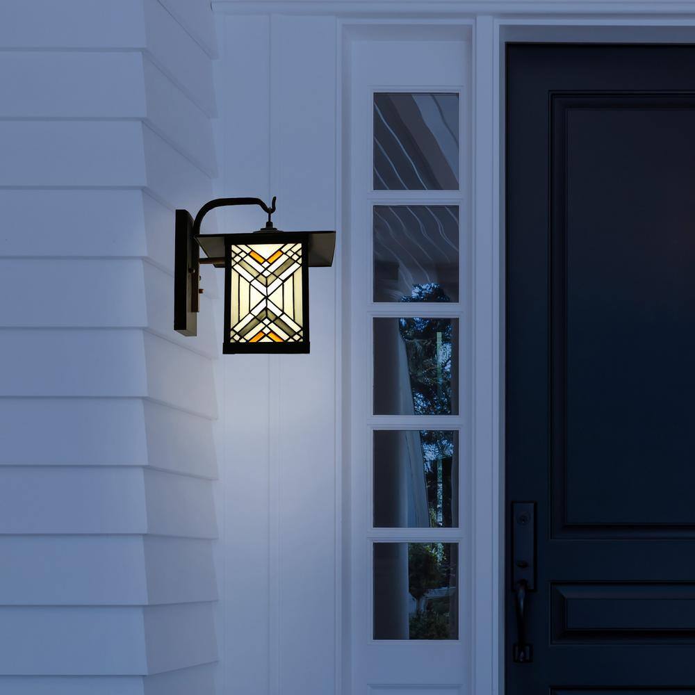 River of Goods Regal 1-Light Bronze Outdoor Mission Stained Glass Wall Lantern Sconce