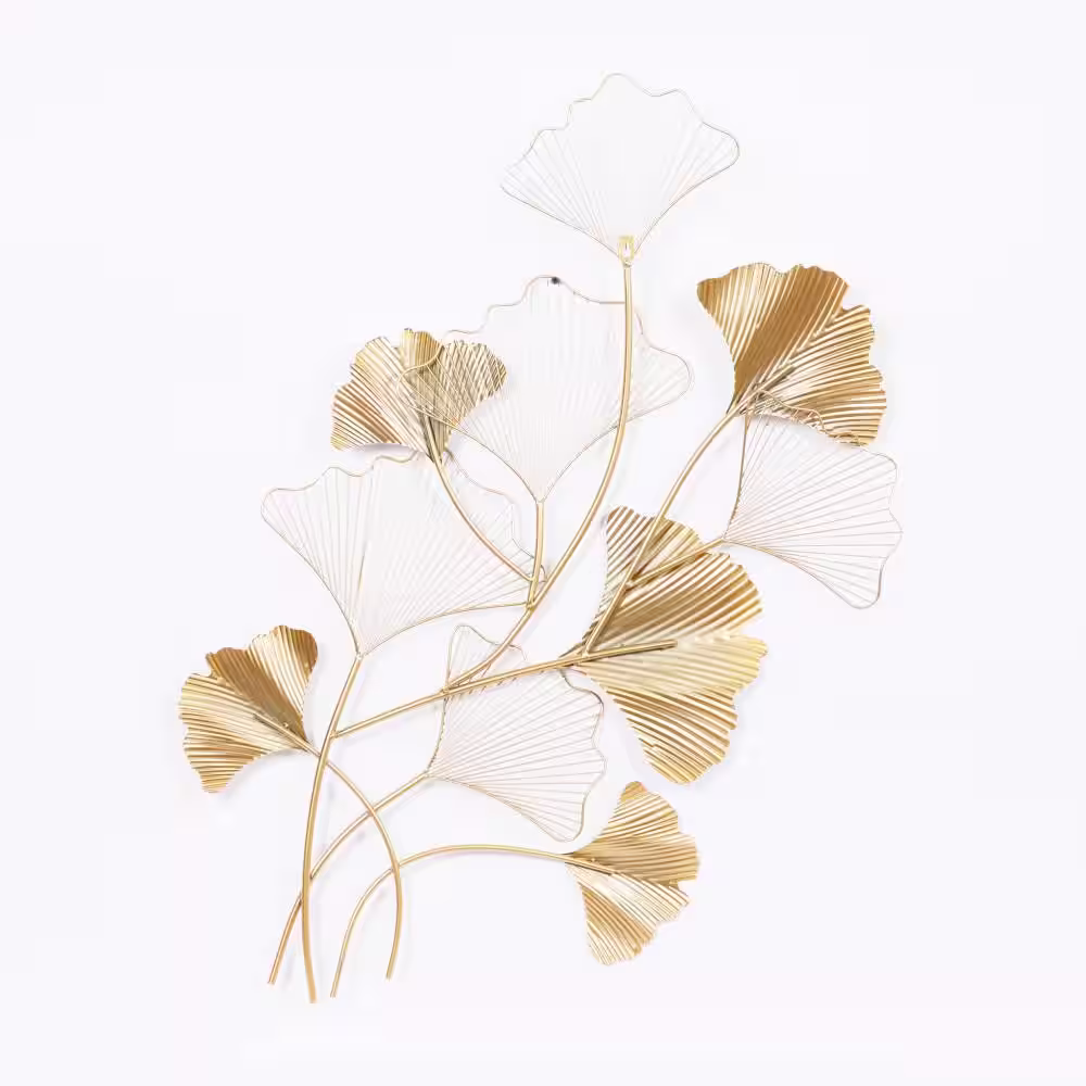Litton Lane Metal Gold Leaf Wall Decor with White Accents